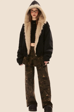Furry Collar Hooded Padded Jacket