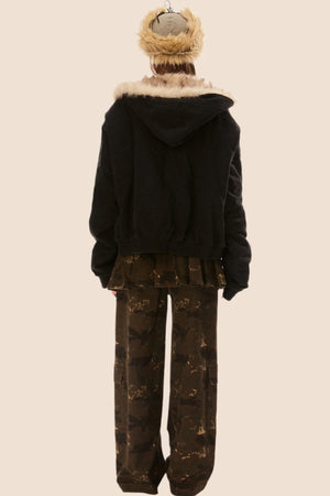 Furry Collar Hooded Padded Jacket