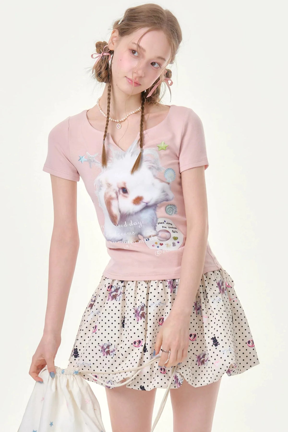 Fuzzy Pink Rabbit Print T-Shirt