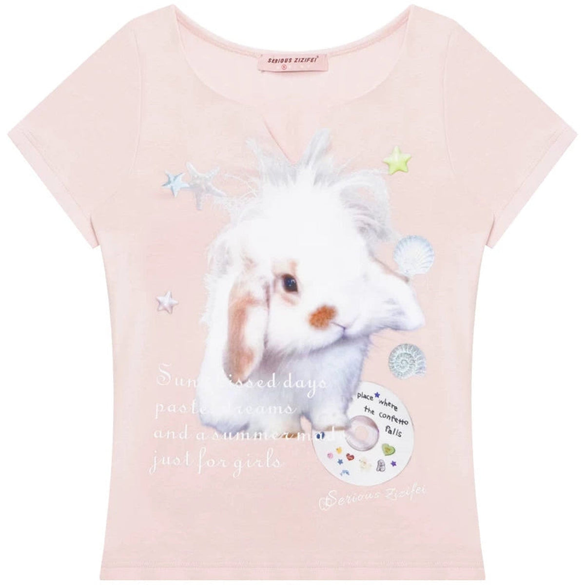 Fuzzy Pink Rabbit Print T-Shirt