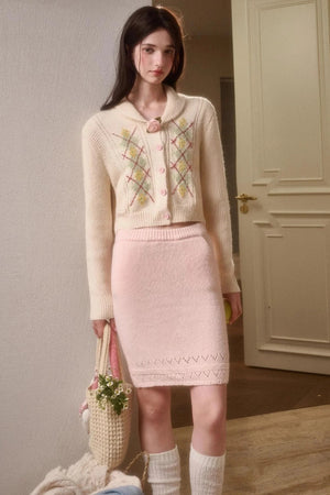Galaxy Wool Knit Pinkish Skirt Set-Up