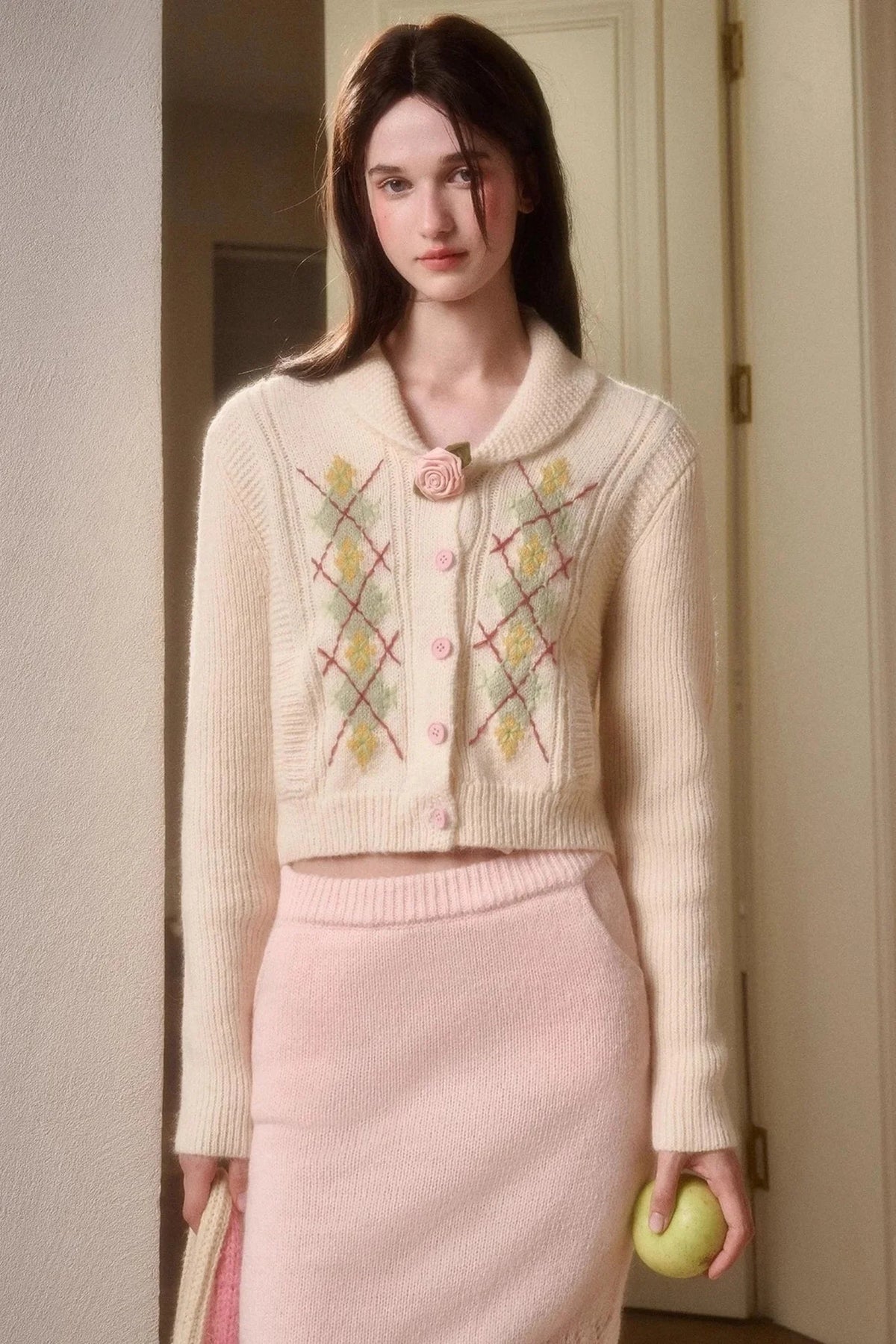 Galaxy Wool Knit Pinkish Skirt Set-Up