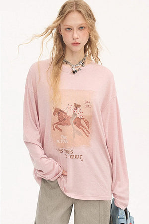 Galloping Horse Print Long Sleeve Tee