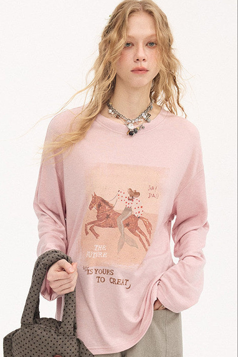 Galloping Horse Print Long Sleeve Tee