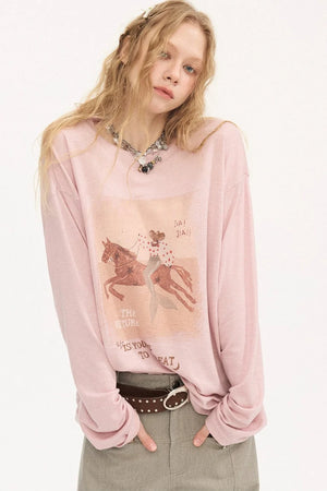 Galloping Horse Print Long Sleeve Tee