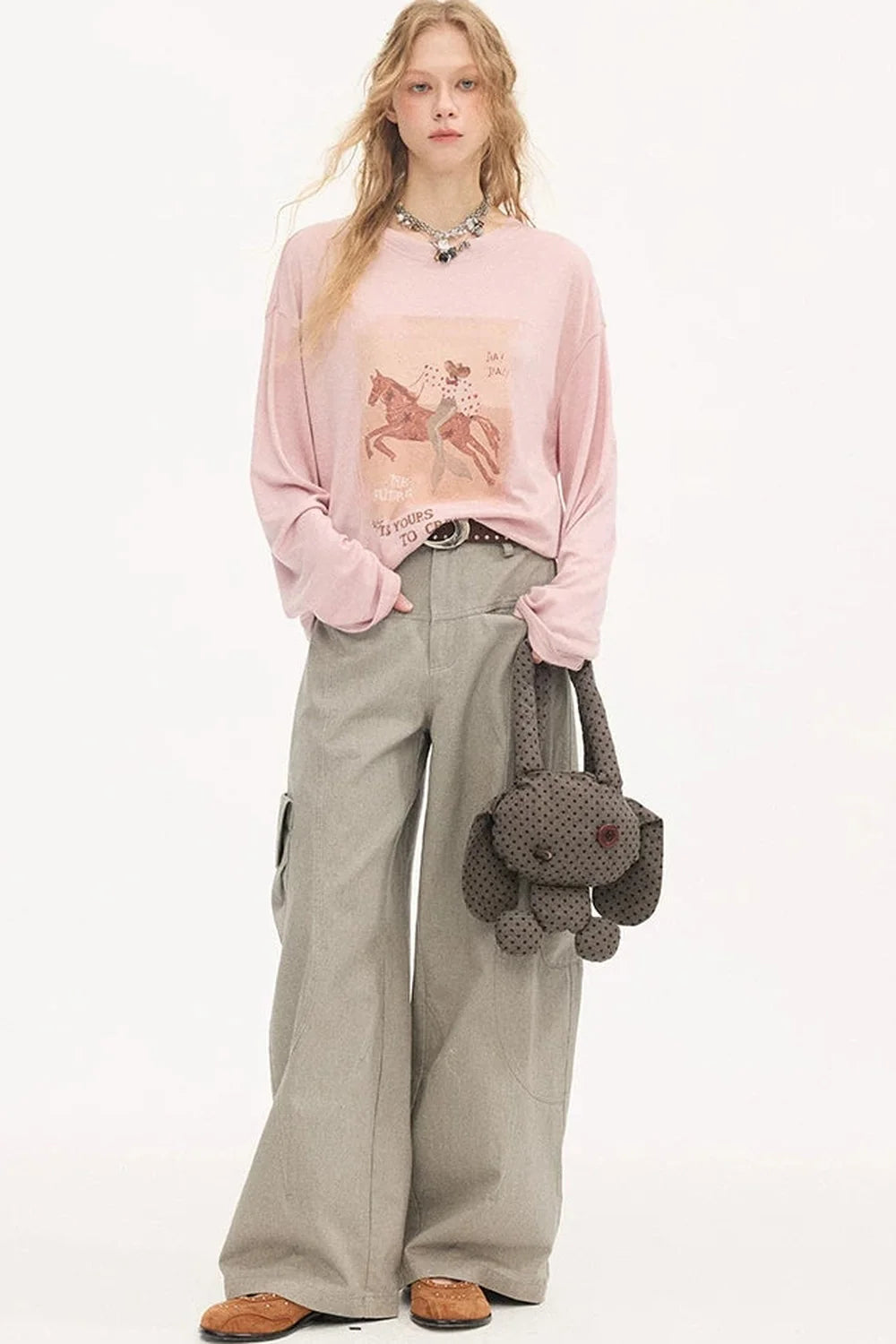 Galloping Horse Print Long Sleeve Tee