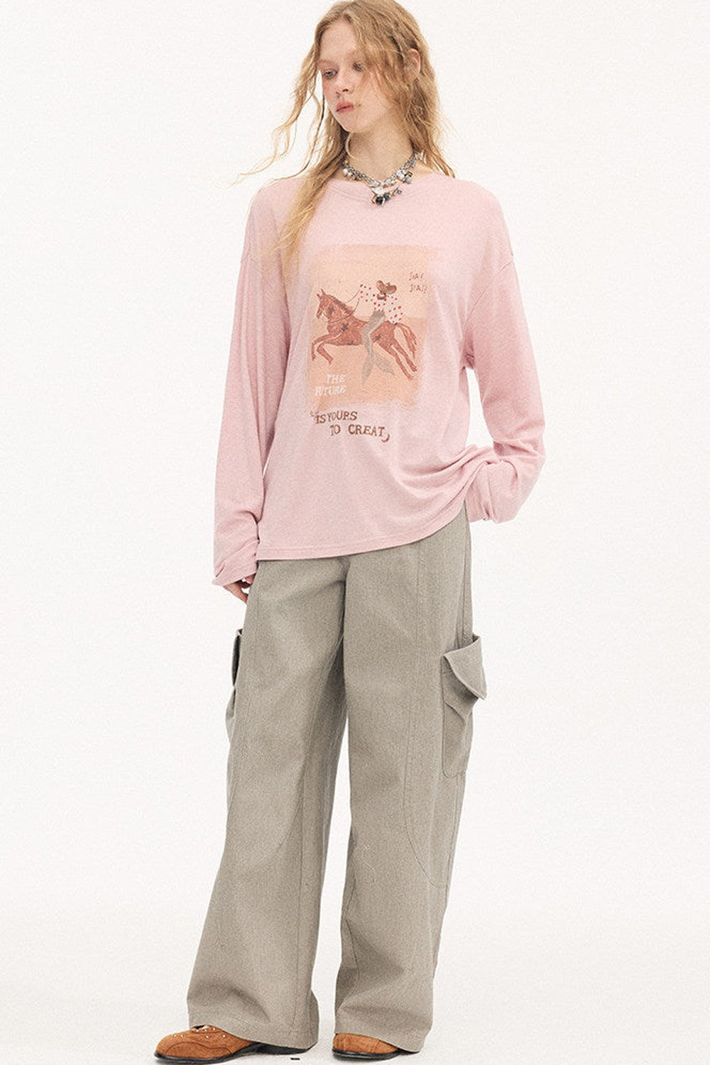 Galloping Horse Print Long Sleeve Tee
