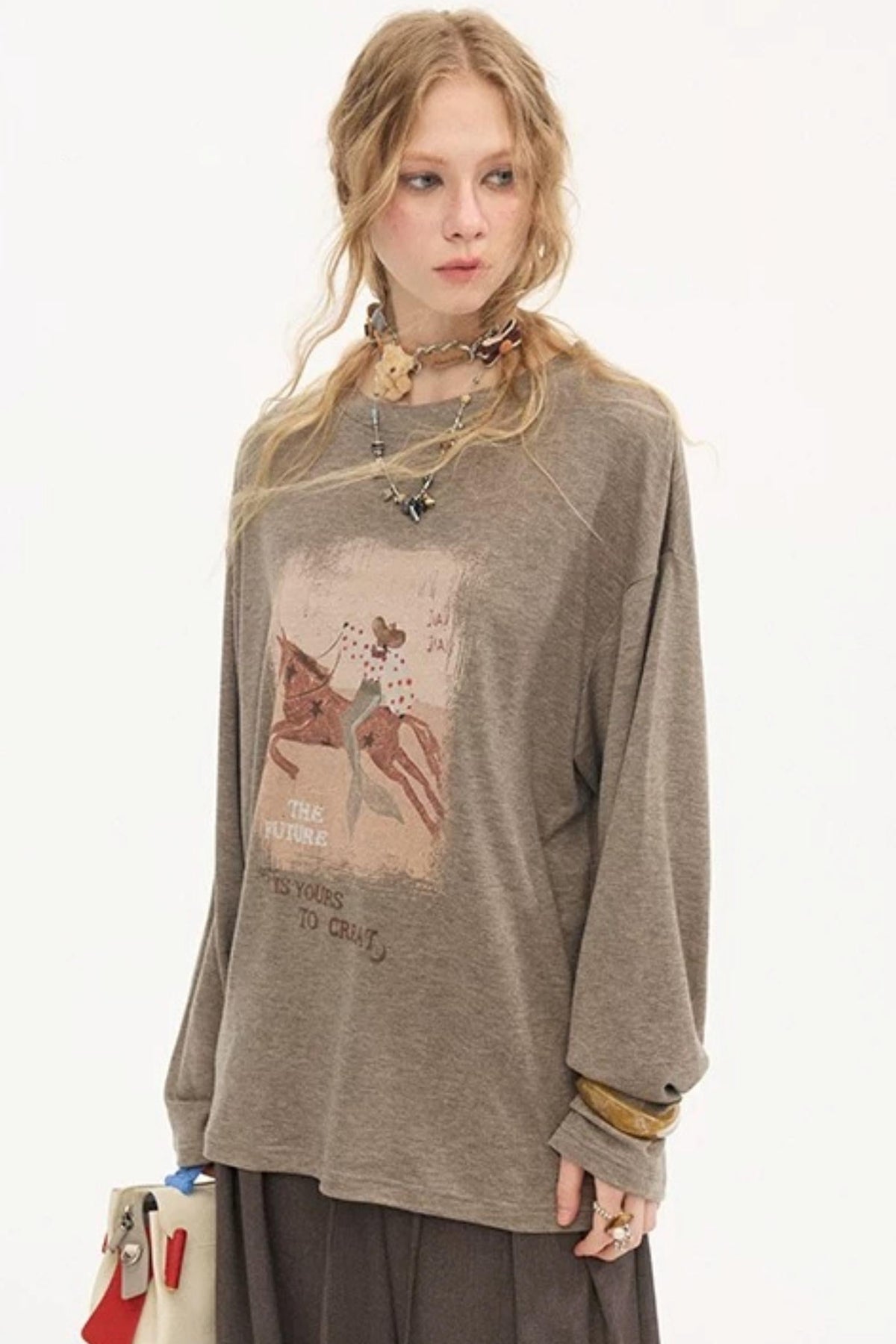 Galloping Horse Print Long Sleeve Tee