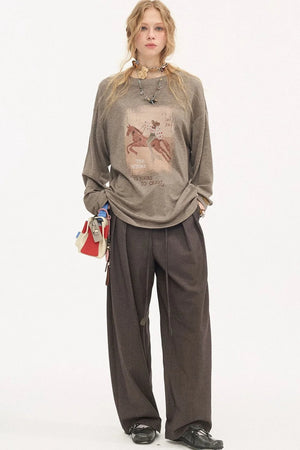 Galloping Horse Print Long Sleeve Tee
