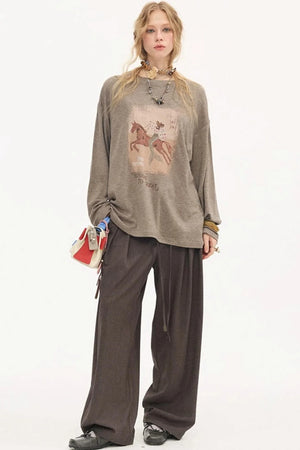 Galloping Horse Print Long Sleeve Tee