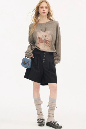 Galloping Horse Print Long Sleeve Tee