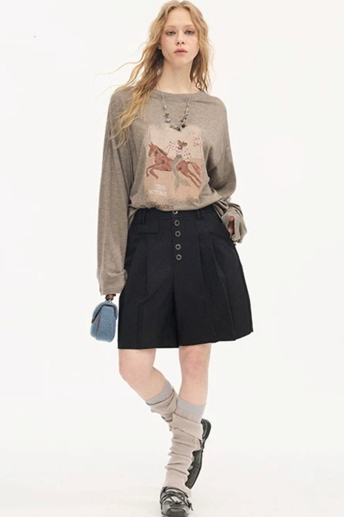 Galloping Horse Print Long Sleeve Tee