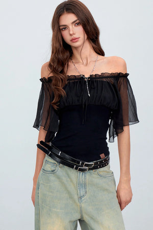 Gauze Patchwork Ruffle Top