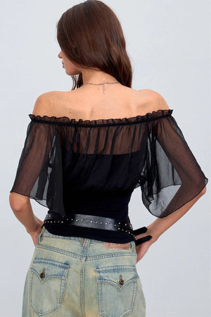 Gauze Patchwork Ruffle Top