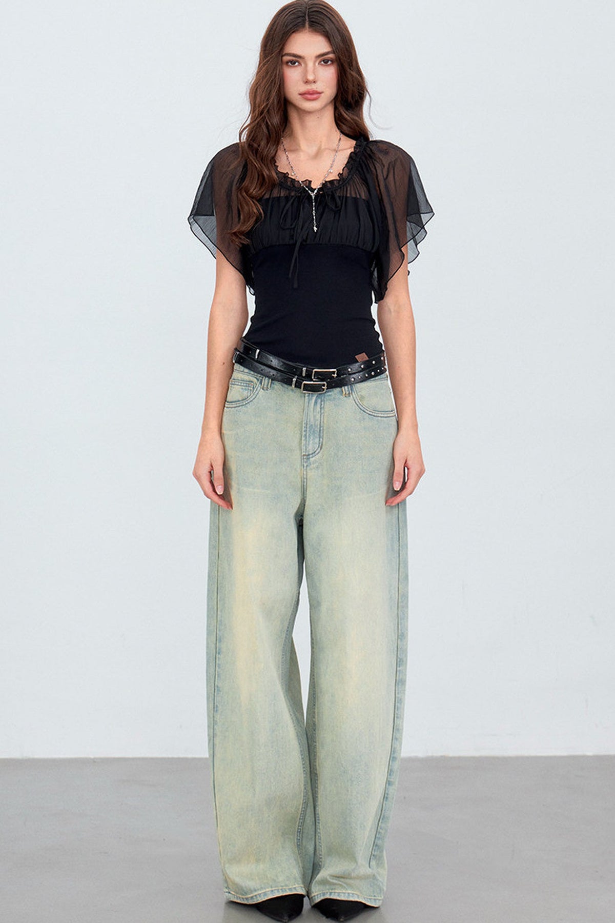 Gauze Patchwork Ruffle Top