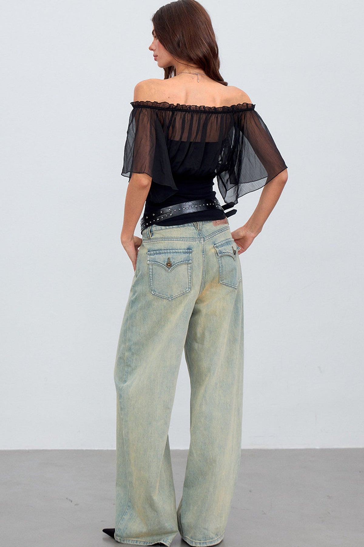 Gauze Patchwork Ruffle Top