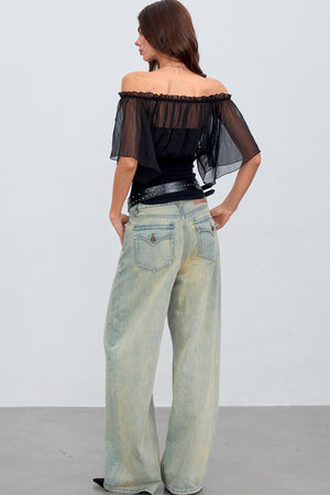 Gauze Patchwork Ruffle Top