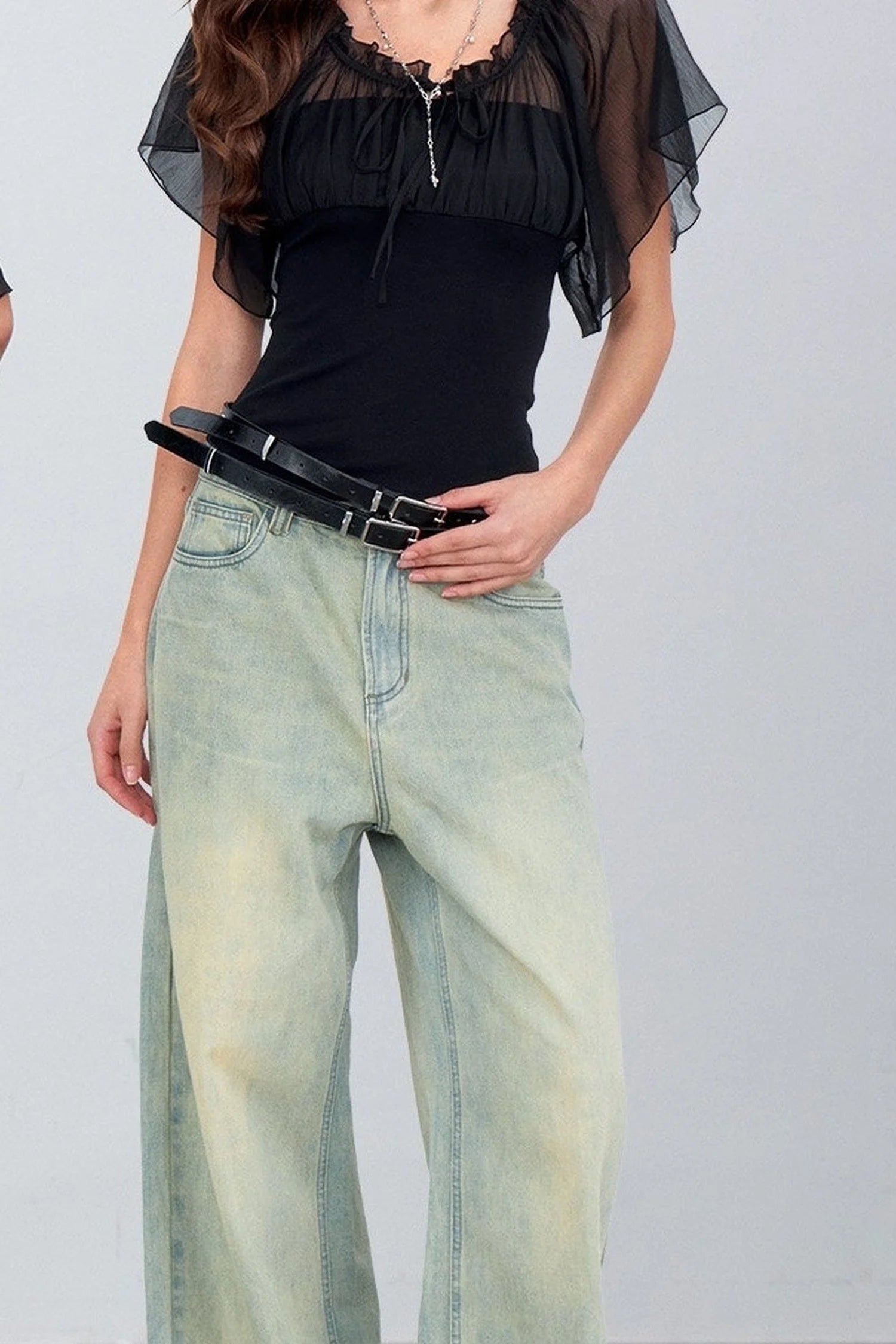 Gauze Patchwork Ruffle Top