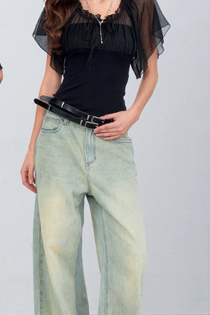 Gauze Patchwork Ruffle Top