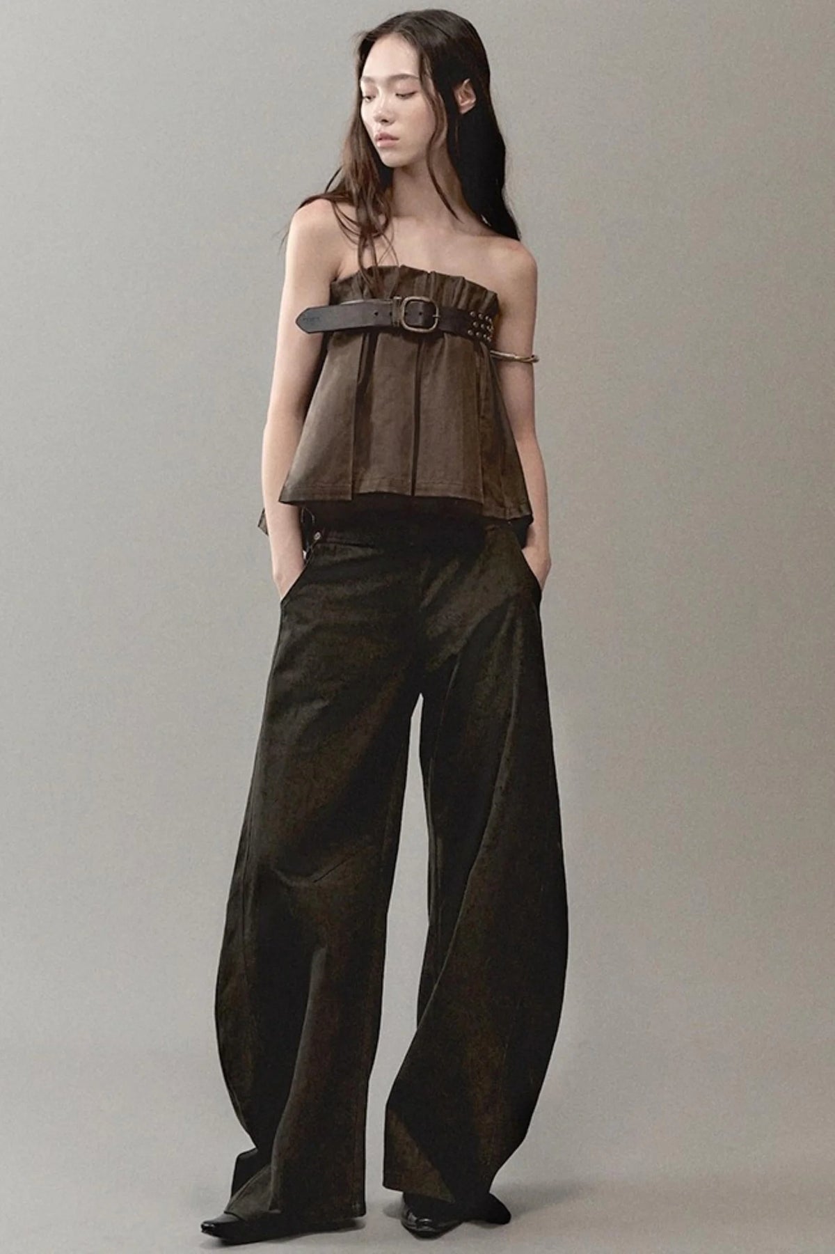 Genesis Pleated Leather Skirt