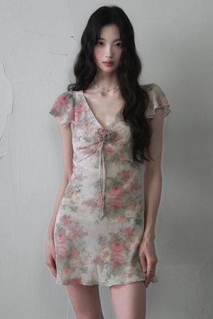 Gentle Floral V-Neck Dress