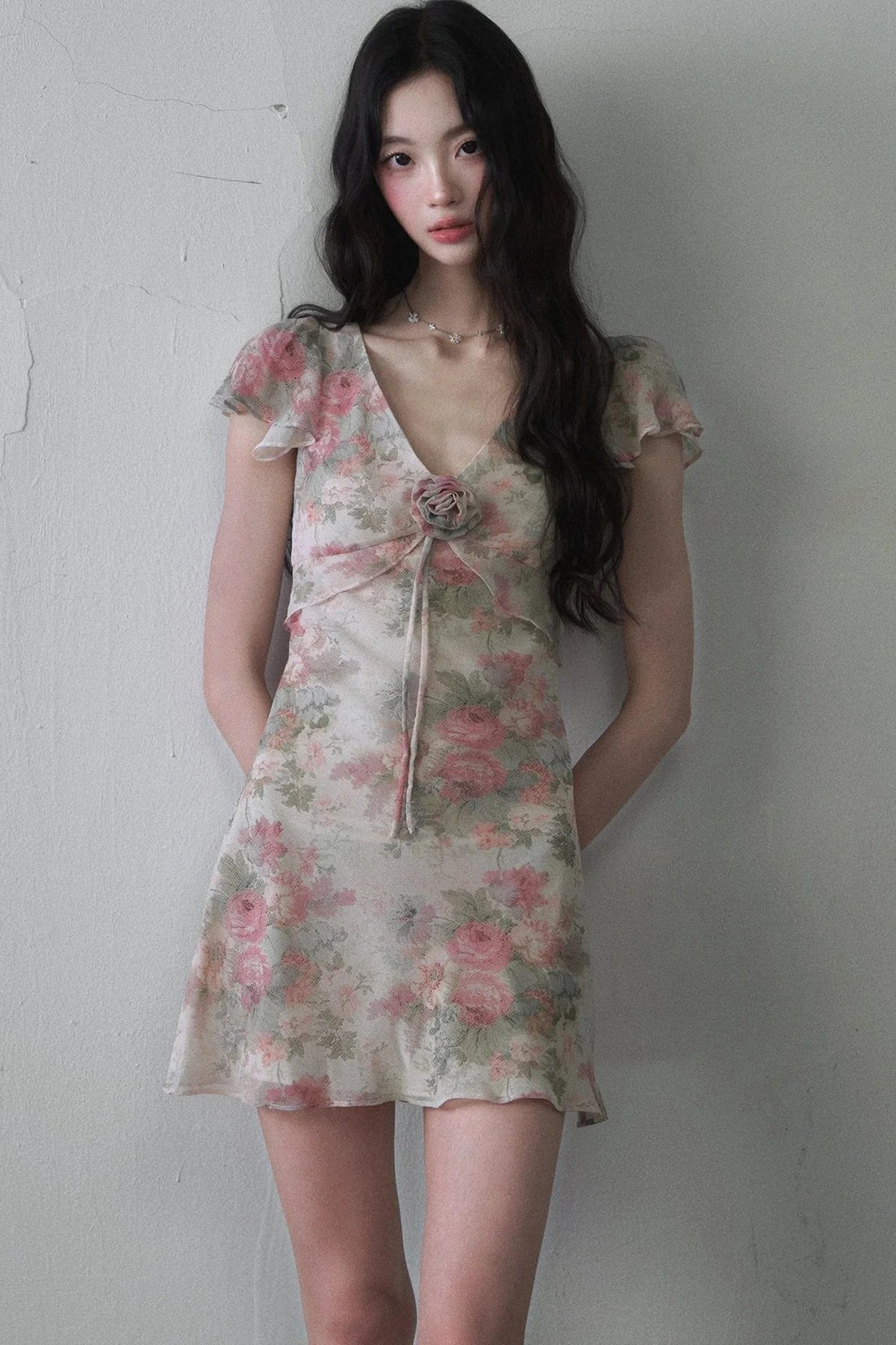 Gentle Floral V-Neck Dress
