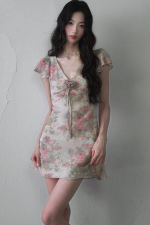 Gentle Floral V-Neck Dress