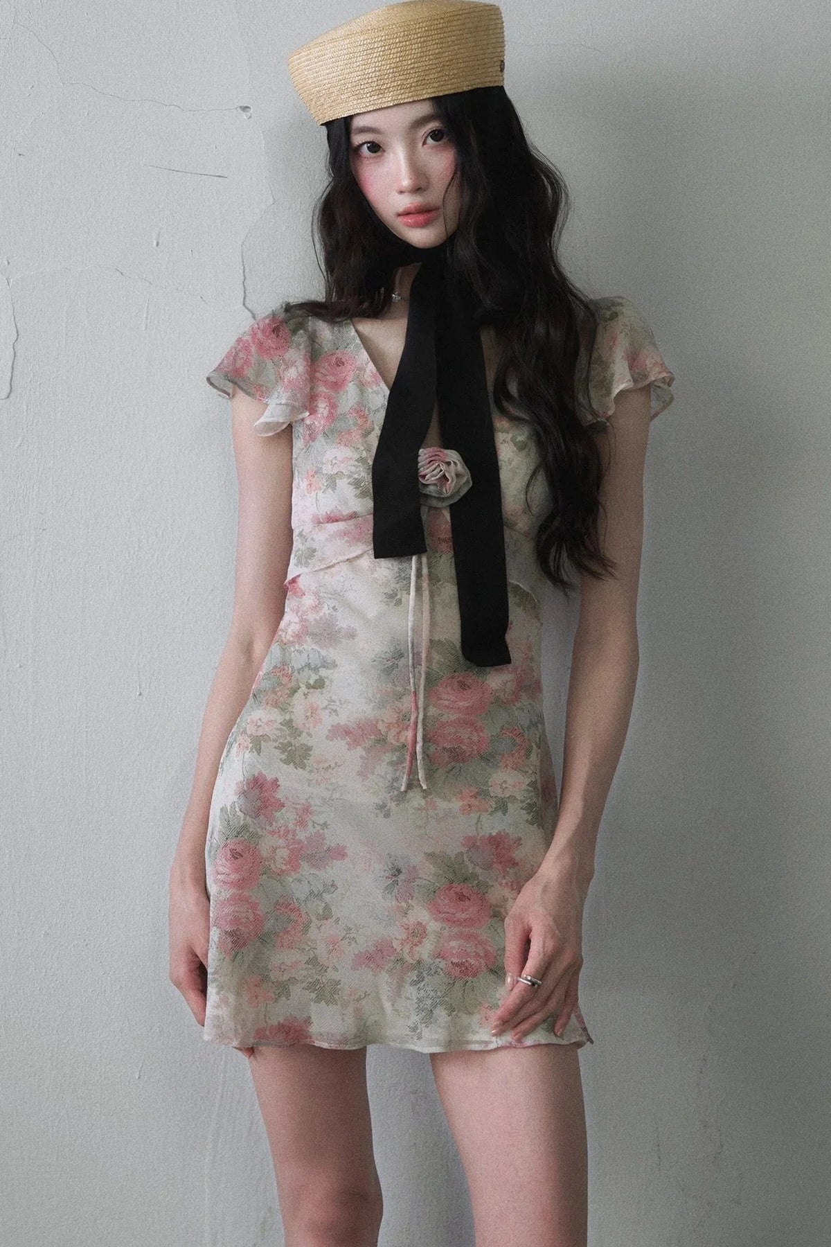 Gentle Floral V-Neck Dress