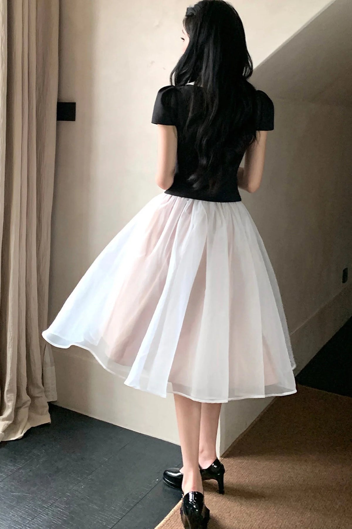 Gentle Style Mesh Skirt Set-Up