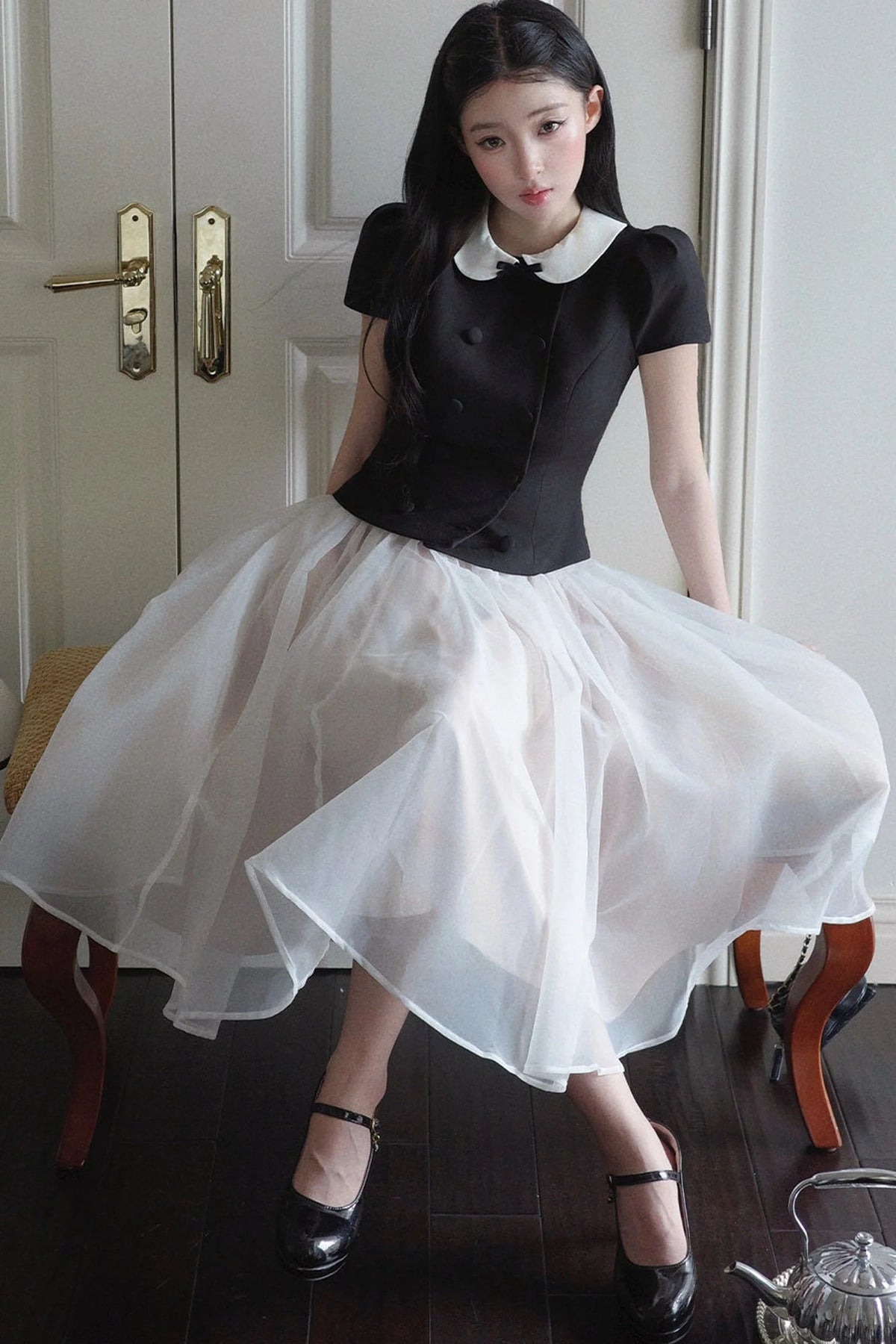 Gentle Style Mesh Skirt Set-Up