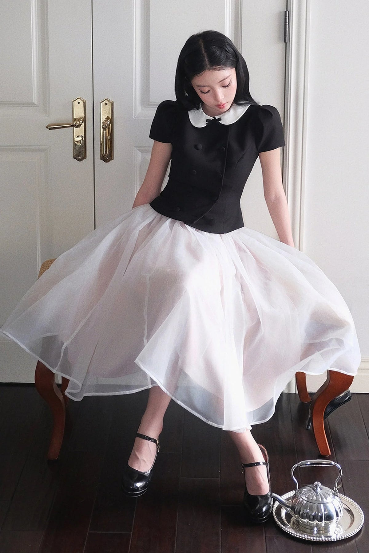 Gentle Style Mesh Skirt Set-Up