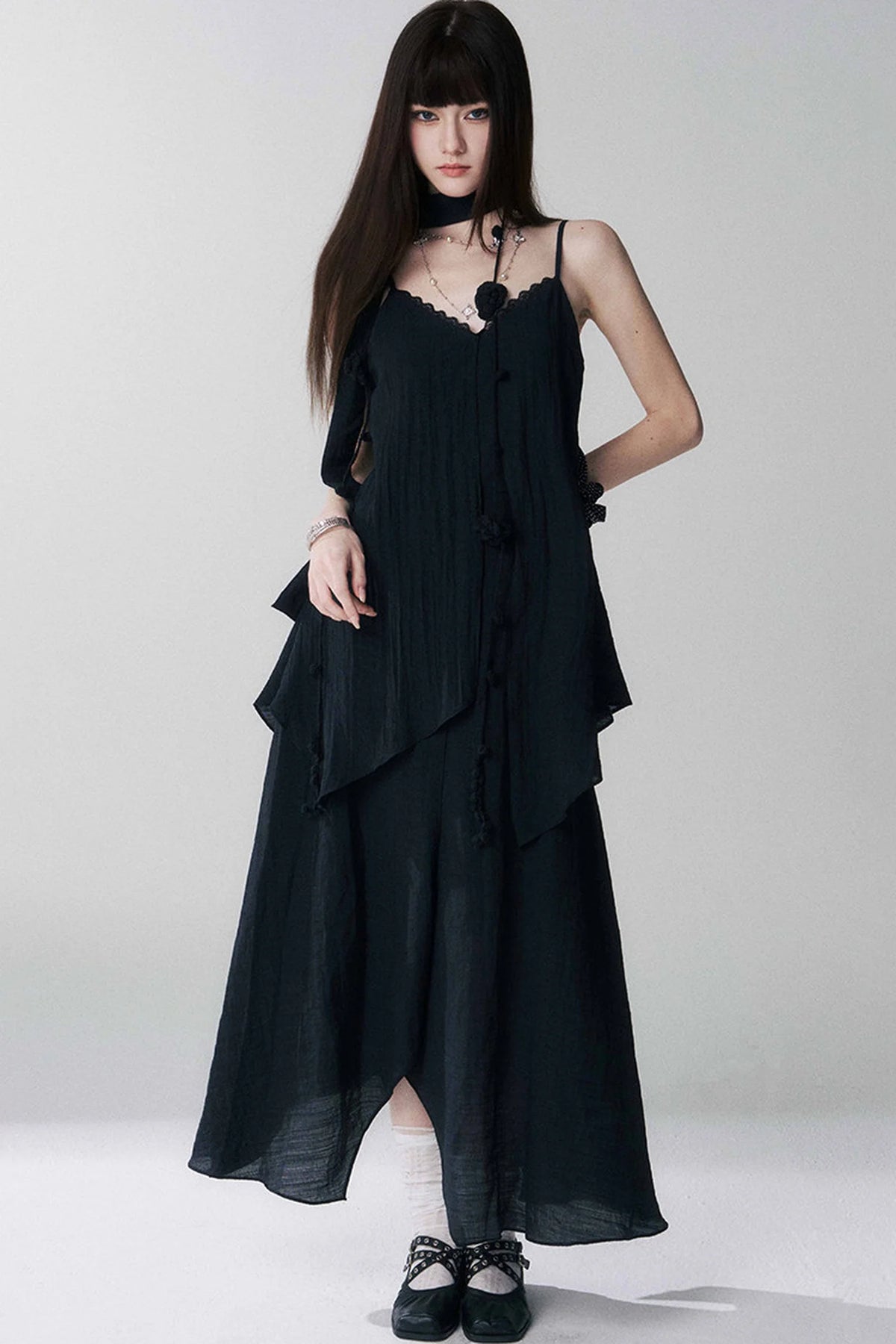 Ghost Girl Black Spaghetti Dress
