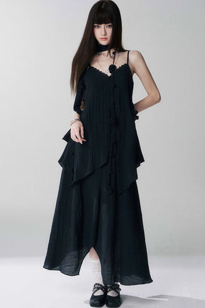 Ghost Girl Black Spaghetti Dress