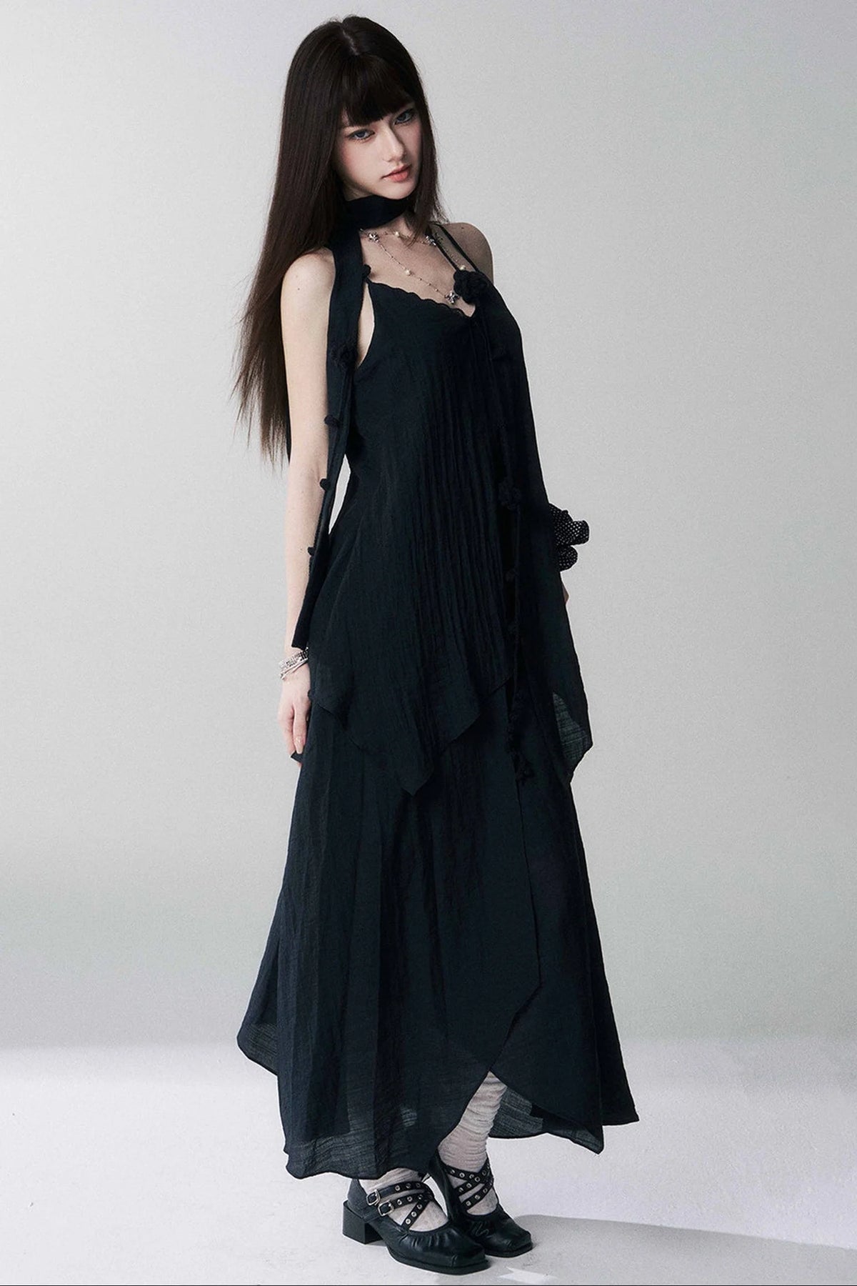 Ghost Girl Black Spaghetti Dress