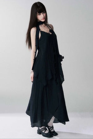 Ghost Girl Black Spaghetti Dress
