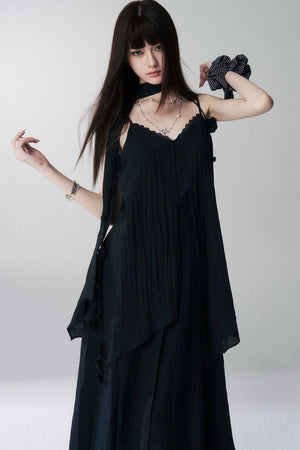 Ghost Girl Black Spaghetti Dress