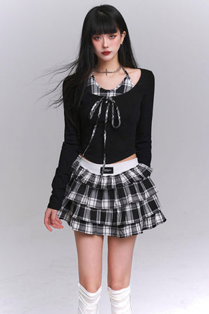 Ghost Girl Plaid Puff Skirt Set-Up