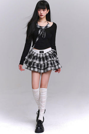 Ghost Girl Plaid Puff Skirt Set-Up