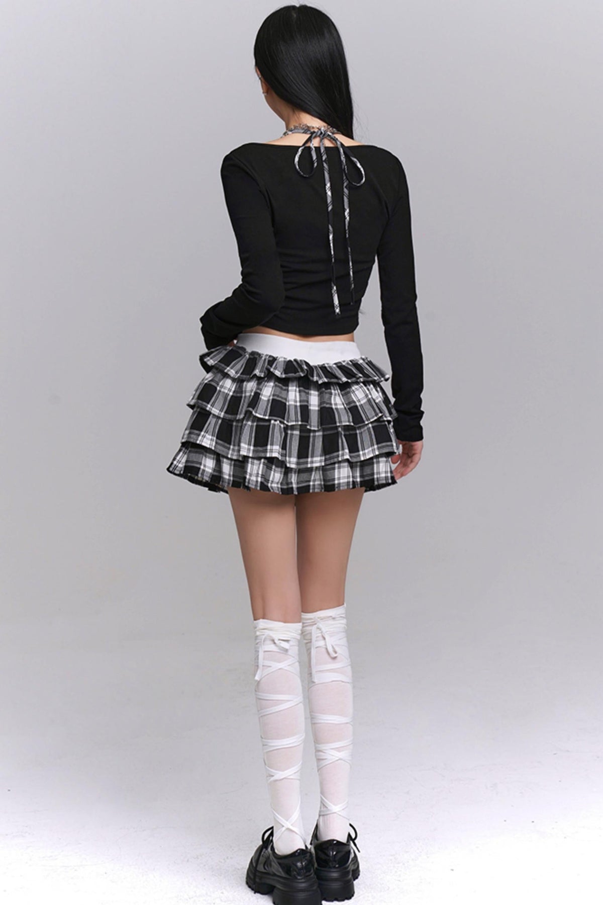 Ghost Girl Plaid Puff Skirt Set-Up