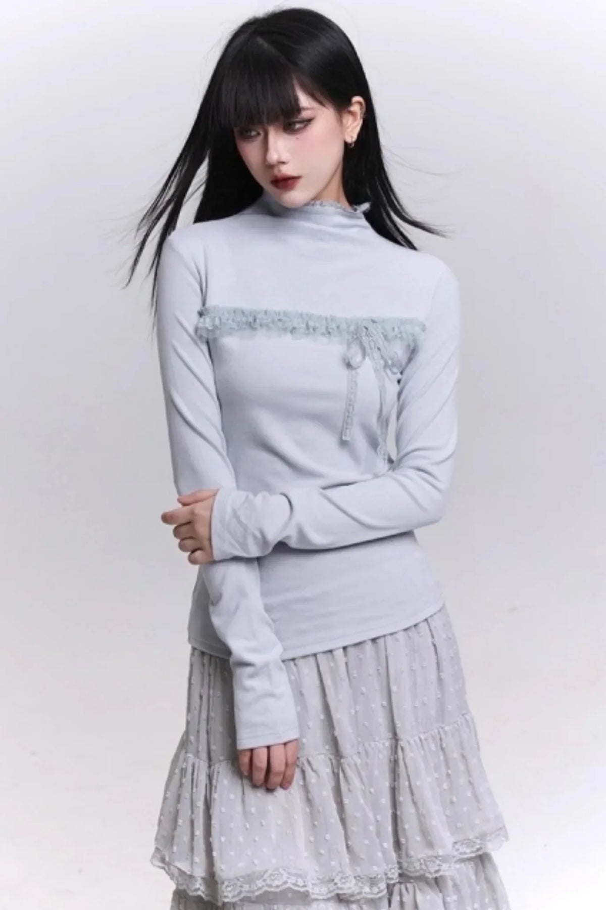 Ghost Gray Half-High Collar Top