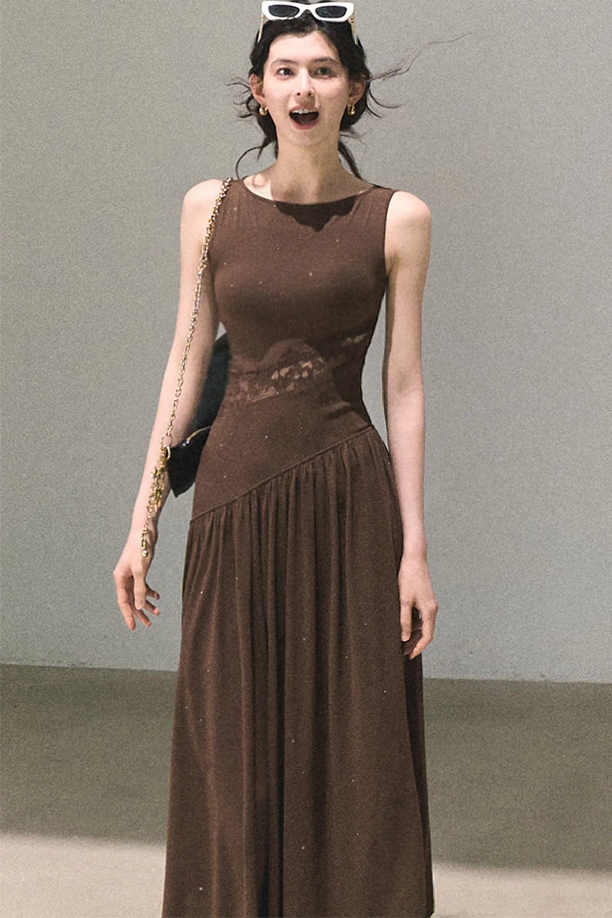 Gilded Lace Waist-Cinching Dress