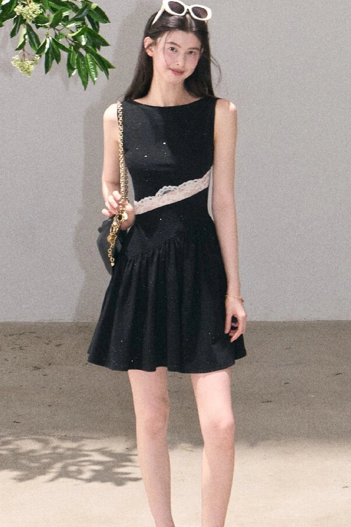 Gilded Lace Waist-Cinching Dress