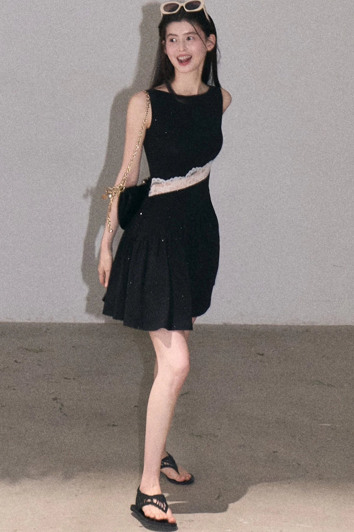 Gilded Lace Waist-Cinching Dress