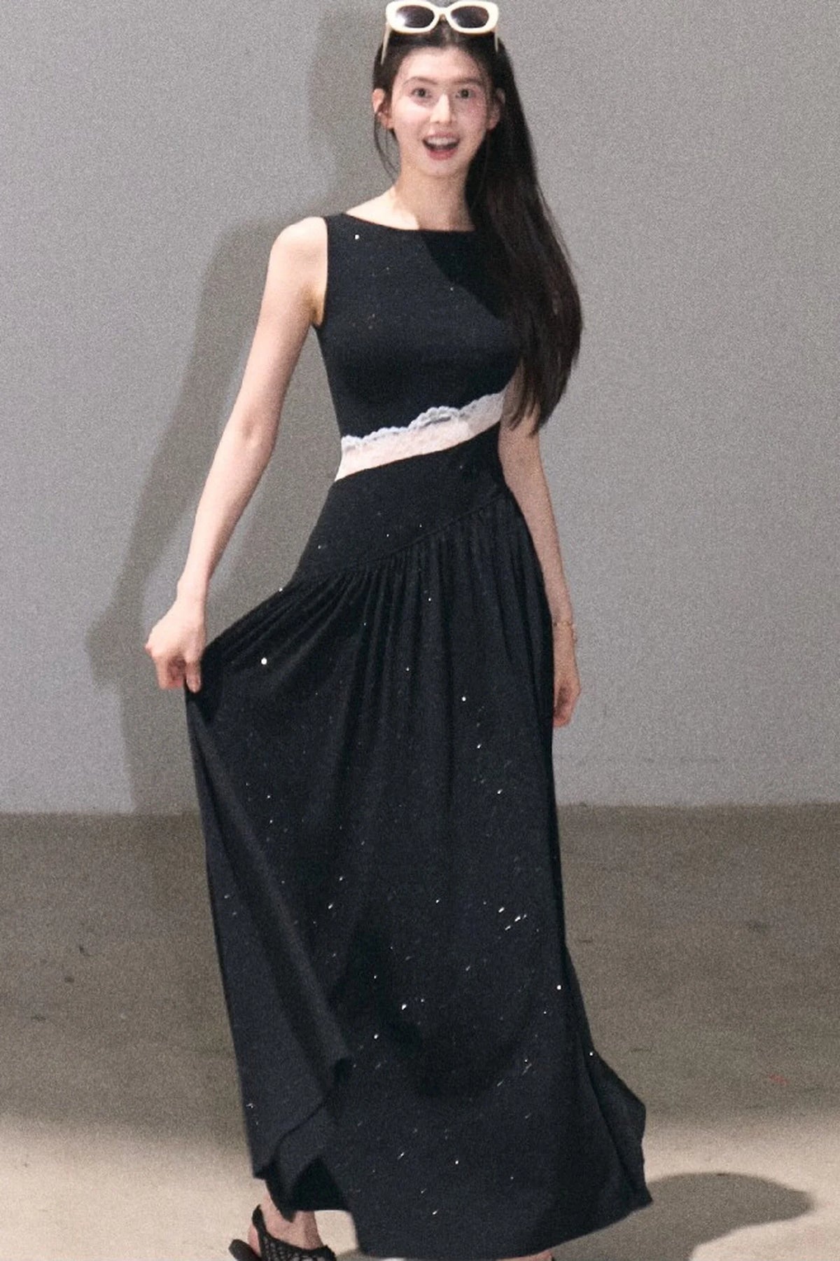 Gilded Lace Waist-Cinching Dress