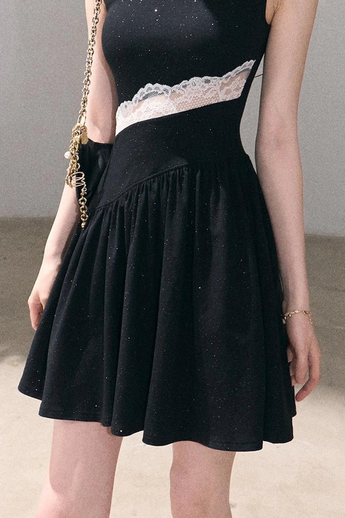 Gilded Lace Waist-Cinching Dress