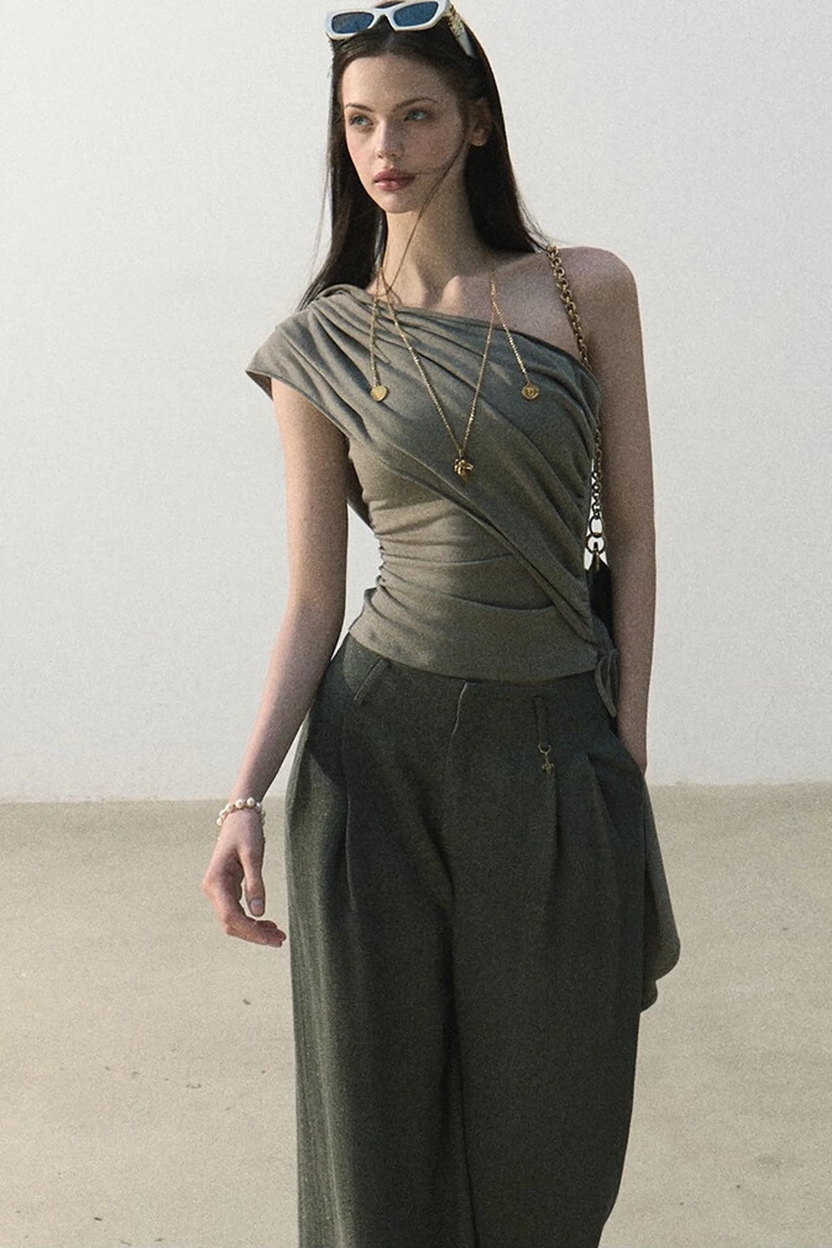 Gilded Linen Draped Pants