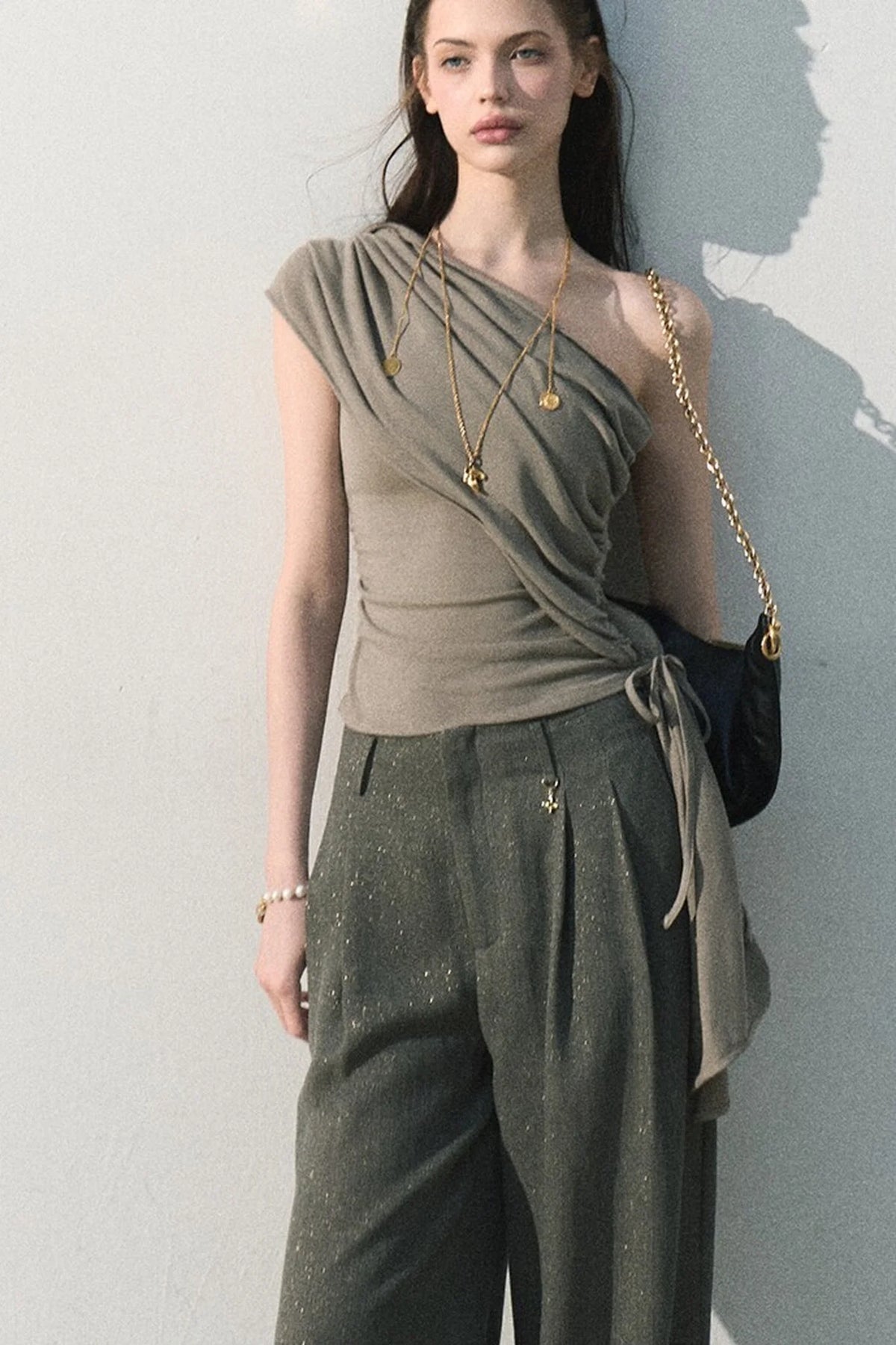 Gilded Linen Draped Pants