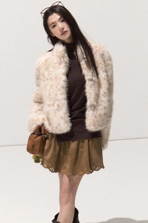 Girlish Leopard Print Fur Coat Set-Up
