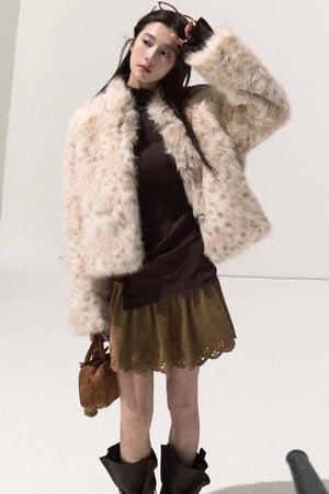 Girlish Leopard Print Fur Coat Set-Up