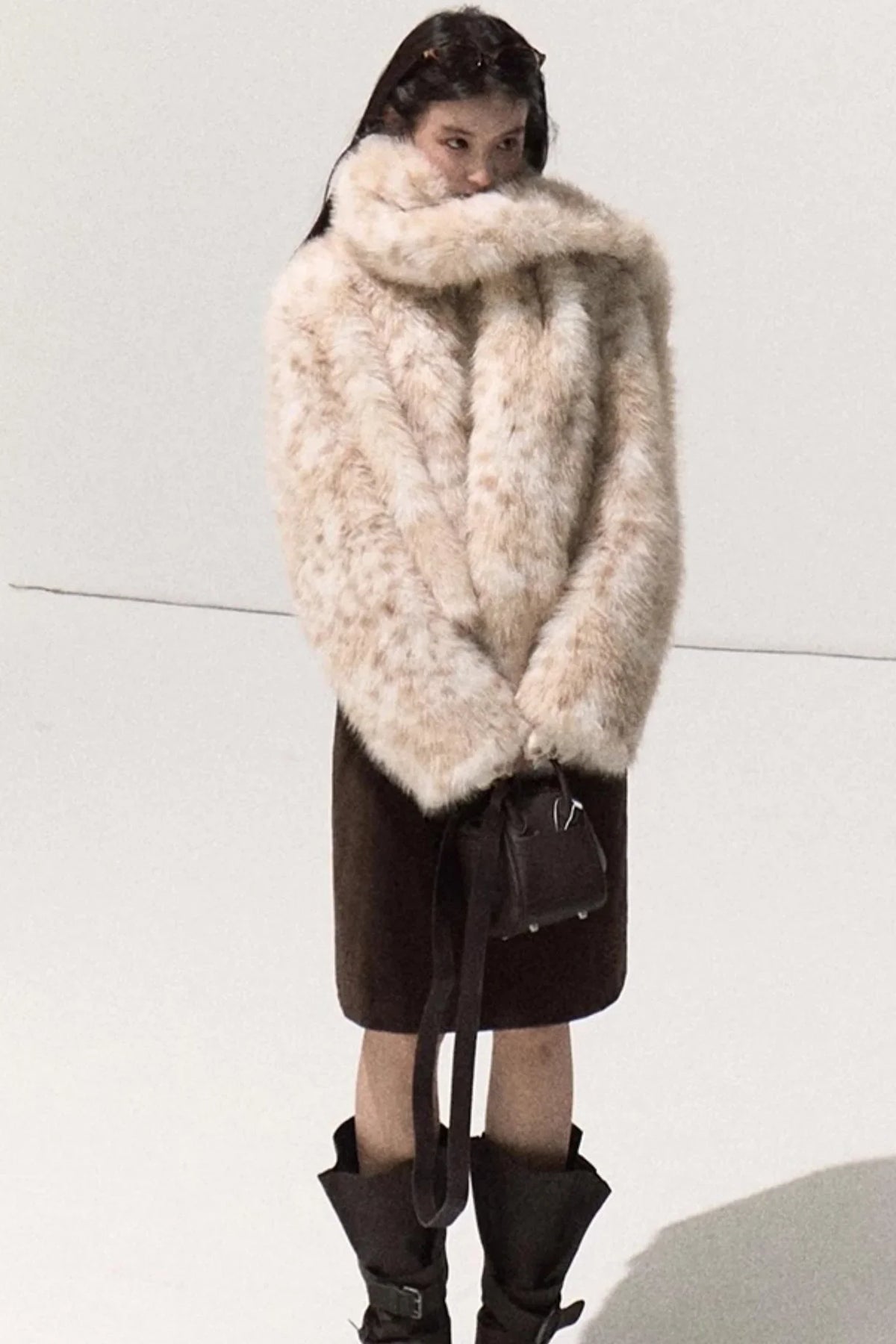 Girlish Leopard Print Fur Coat Set-Up